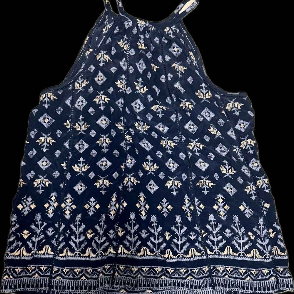 Navy & Metallic Print Tank Top - Sz S